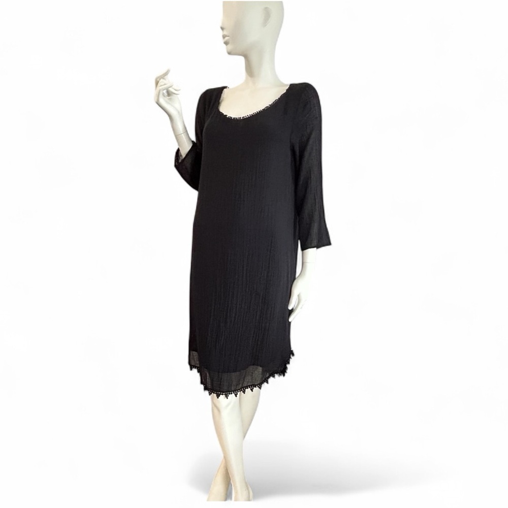 Velvet by Graham & Ashley Boho Black Gauze Midi Tunic Dress
